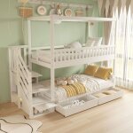 Lit superpos� enfant 90�200cm, 2 tiroirs, escalier de rangement, avec barri�re de s�curit�, sans matelas, ...