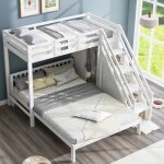 Lit superpos� 90x200 cm et 140x200 cm, lit enfant avec armoire et escalier de rangement, sans matelas, ...
