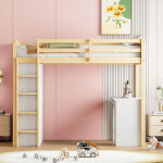 Lit superpos� enfant 90 x 200 cm, avec armoire de rangement et bureau d'ordinateur, couleur bois originale ...