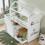 Lit superpos pour enfants, 90200cm, lit enfant multifonctionnel, avec escalier de rangement & tiroirs ...