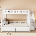 Lit superpos� enfant 90x200 / 140x200, bois massif - 2 places, lit superpos� avec �chelle s�curit�, 2 ...