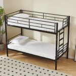 Lit superpos enfant 90x200 cm avec barrires de scurit et chelle, structure en mtal, noir, sans ...