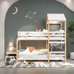 Lit superpos enfant 90x200 cm, lit cabane enfant avec tableau noir et barrire de lit haute, sommier ...