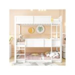 Lit superpos enfant 90x200 cm, design  traverse haute avec protection antichute, lattes en bois massif, ...