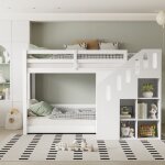 Pergar - lit superpos enfant 90x200 cm, lit mezzanine 2 places, lit mezzanine escalier, avec escalier ...