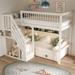 Lit superpos� enfant 90x200 avec escalier meuble de rangement - lit mezzanine bois massif, version haute, ...