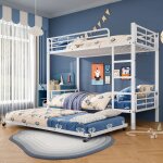 Lit superpos enfant 90 x 200 cm + 90 x 190 cm, avec cadre de lit coulissant en mtal et barrires de ...