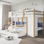 Lit superposé enfant, lit superposé 90x200cm avec échelle à trois marches, 2 casiers, 2 tiroirs avec ... Lit superposé enfant, lit superposé 90x200cm avec échelle à trois marches, 2 casiers, 2 tiroirs avec ...