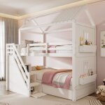 Modernluxe - lit superposé pour enfant 90x200cm - avec escalier de rangement + 2 tiroirs + étagères - ... Modernluxe - lit superposé pour enfant 90x200cm - avec escalier de rangement + 2 tiroirs + étagères - ...