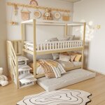 Lit superpos enfant 90x200cm + lit gigogne 90x190cm, forme maison, grille de scurit et escaliers de ...