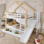 Lit superpos� enfant 90x200cm, avec toboggan et garde - corps de s�curit�, 2 tiroirs de rangement, sans ...