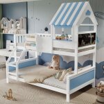 Redom - lit superpos enfant avec coffre, planche  dessin sur le ct du lit cabane, bois, blanc, 90x200 ...
