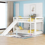 Lit superpos enfants avec toboggan, structure en bois massif, 90x200cm, blanc okwish