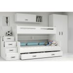 Lit superpos max 3 200x80, 200x120 escalier sommier & , 5 tiroirs, charge max 100 kg - sans matelas(blanc) ...