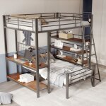 Lit superpos en mtal 140 x 200, lit mezzanine 2 places avec rangement et escalier, 140x200 cadre de ...