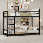 Lit superpos� m�tal 2 places - cadre fer renforc� noir 197x98cm - �chelle int�gr�e s�curis�e - sans sommier ...