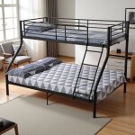 Lits superpos�s en m�tal avec �chelle - noir, lit double superpos� pour adultes, cadre m�tallique robuste ...