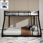 Lit superposé en métal - sommiers inclus - 90 / 140 x 190 cm - montage facile - noir Lit superposé en métal - sommiers inclus - 90 / 140 x 190 cm - montage facile - noir