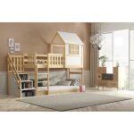 Lit superpos mezzanine avec escaliers dim. matelas 97x197, dim. matelas 90x200 bois massif naturel 2 ...