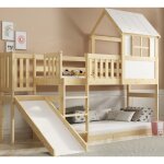 Lit superpos mezzanine avec tobbogan dim. matelas 97x252, dim. matelas 90x200 bois massif naturel 2 ...