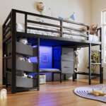 Lit superpos� mi - haut 90x200cm - avec 2 tiroirs - avec poches de rangement en tissu - avec lumi�re ...