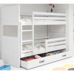 Lit superpos rico 90x200 bois massif - pin - barrire - sommier - tiroir - sparable en 2 lit - sans ...