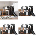 Vidaxl - lit superpos sans matelas avec toboggan blanc noir 90x200 cm - lit superpose - lit mezzanine ...