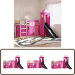 Vidaxl - lit superpos sans matelas avec toboggan et rideaux 90x190 cm - lit superpose - lit enfantine ...