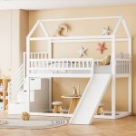 Lit superpos scuris 90x200 - haute clture, toboggan, chelle rangement - cadre bois massif et sommier ...