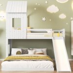 Lit superpos avec toboggan, lit cabane, lit enfant, avec barrire antichute, avec fentre et toit, avec ...