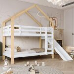 Modernluxe - lit superposé avec toboggan et échelle - cadre en bois massif - 90x200 cm - blanc Modernluxe - lit superposé avec toboggan et échelle - cadre en bois massif - 90x200 cm - blanc
