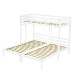 Lit superpos� triple 90x200 cm en bois massif, avec �chelle lat�rale, blanc