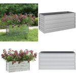 Lit sur�lev� de jardin 100x40x45 cm acier galvanis� argent� - jardiniere metal - pot de fleurs exterieur ...
