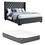 Vente - unique - lit avec tête de lit capitonnée - 160 x 200 cm - velours - gris + matelas - massimo ... Vente - unique - lit avec tête de lit capitonnée - 160 x 200 cm - velours - gris + matelas - massimo ...