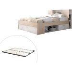 Vente - unique - lit avec tte de lit rangements et tiroirs - 160 x 200 cm - coloris : naturel et blanc ...