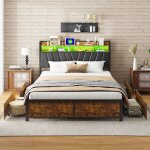 Tanant ? lit avec tiroirs 140x200 cm ? 4 tiroirs de rangement ? t�te de lit avec �clairage led ? base ...