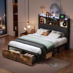 Tanant ? lit avec tiroirs 160x200cm ? structure m�tal ? 2 tiroirs de rangement ? ports usb ? t�te de ...