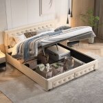 Pergar - lit avec tiroirs 180x200, lit adulte 180x200, lit rangement coffre avec 2tiroirs, design rivet, ...