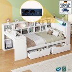 Lit avec tiroirs 90x200cm - lit plateforme en bois en forme de l avec bureau et biblioth�que, lit capitaine ...