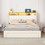 Lit tiroir, lit adulte 140x200 cm, lit double capitonn, lit rembourr avec led et 4 tiroirs, lit 2 places ...