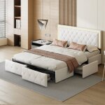 Lit tiroir, lit adulte avec 4 tiroirs, lit capitonn avec led, lit adulte 160x200 cm, lit double rembourr ...