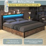 Wishdor - lit avec 4 tiroirs lit capitonn� lit adulte 140 x 200 cm avec sommier � lattes et t�te de lit, ...