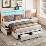 Sureh - lit tiroir avec led, lit adulte 140x200 cm avec 4 tiroirs, lit double capitonn, lit 2 places ...