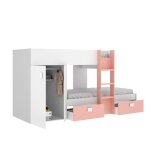 Lit train avec armoire colin - blanc / rose