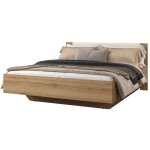 Lit vertigo ? 160x200 cm ? ch�ne sauvage et beige sable ? sans sommier ? pied de lit design