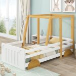 Okwish - lit enfant 90x200cm en forme de voiture avec roulettes en mdf, cadre en pin, couleur blanc + ...