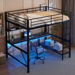 Lit140�200 cm, lit mezzanine led, avec bureau et �tag�re, usb + prise, antichute, sans matelas, m�tal, ...