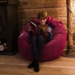 Livedeco - pouf poire dhoussable avec billes, velours ctel cerise, intrieur pour salon, chambre - ...