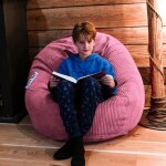 Livedeco - pouf poire dhoussable avec billes, velours ctel rose, intrieur pour salon, chambre - big52 ...