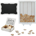 Livre d'or mariage cadeau mariage dcoration pour la fte bois blanc cadre bois avec 80 coeurs en bois ...